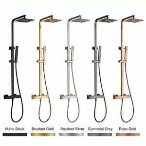 Juego de sistema de ducha termostática redondo negro mate para baño, con grifo de lluvia de <span class=keywords><strong>3</strong></span> funciones para bañera y mezclador de mano. - Product Image 3