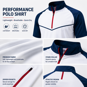 Chemise de golf coupe-vent personnalisée pour homme, demi-zip, performance, coupe-vent polo, colorblock, légère, résistante au vent, vêtements de golf - Product Image 3