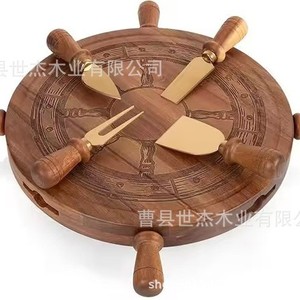 Shijie Wooden <b>Round</b> <b>Serving</b> <b>Tray</b> With Handle Solid Wood Snack Plate For Food Display - Product Image 4