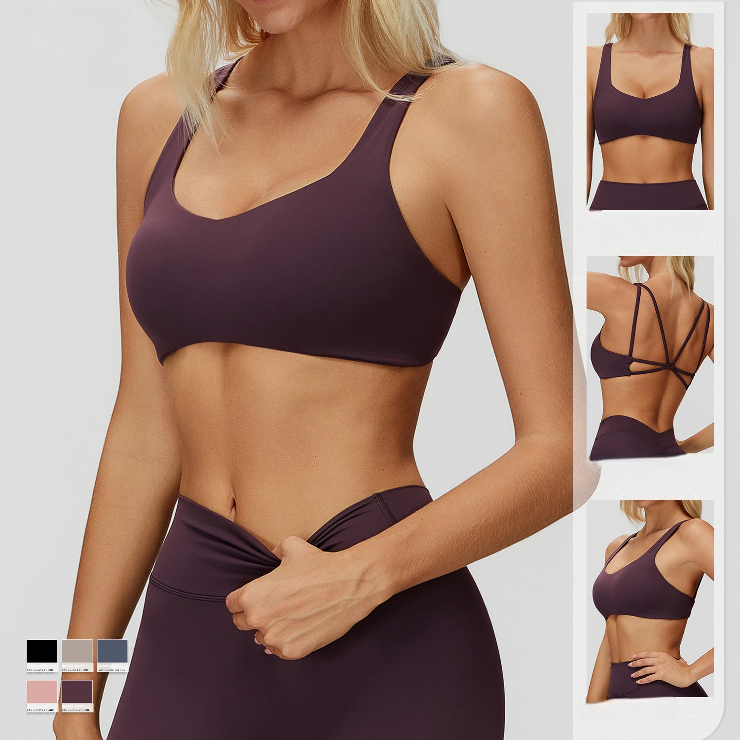 9506 Women's Breathable High Support V-neck Yoga Bra Thin Strap Cross-back Nylon Spandex Sports Bra for Running Fitness