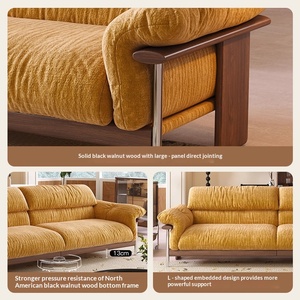 Mid-century retro fabric <b>sofa</b> with walnut wood frame, high backrest, full washable chenille cover for <b>small</b> living spaces - Product Image 4