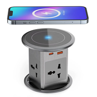 Enchufe Universal Neumático Retráctil Oculto con Cargador Inalámbrico Integrado para Muebles de Oficina, Enchufe Elevable de 10A