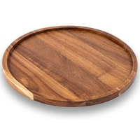 Assiette à salade en bois d'acacia poli, durable et écologique, design contemporain, motif personnalisé, usage domestique, camping, barbecue, marque HJG