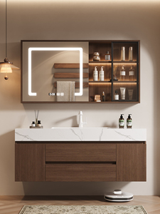 Mobile <span class=keywords><strong>Bagno</strong></span> Moderno di Lusso Marrone, Mobiletto Singolo ad Alta Capacità con Specchio Intelligente, Montaggio a Parete in MDF, Vendita all'Ingrosso - Product Image 5