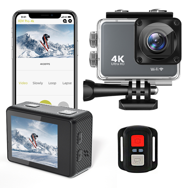 DLC Dual Car Dash 4K Action Camera 2 Inch HD EIS Anti Shake  170° Wide Angle 30M Waterproof WiFi Phone  G Remote for Ski Surf
