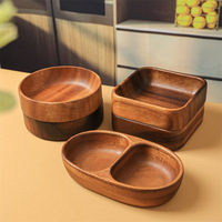 Plateau de service en bois d'acacia durable et écologique - Bol à noix en bois naturel, petit plat, assiette à thé, plateau à collation, saladier pour les fêtes