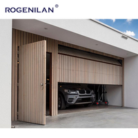 Puerta de Garaje Automática Rogenilan Villa, Rejilla de Aluminio Negra, Diseño Moderno con Rejillas y Listones, Puertas de Garaje con Puertas Peatonales