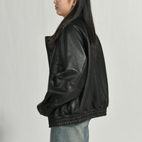 Blouson aviateur en cuir véritable pour femme, couleur unie, avec fermeture éclair, coupe ample, confortable, souple, coupe-vent et imperméable, collection automne de luxe