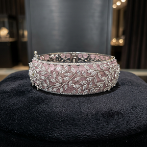Luxury Rhodium Plated Brass CZ Floral Vine Cuff <b>Bangle</b> <b>Bracelet</b> High Quality Sparkling Cubic Zirconia Pink Stone Openable Statem - Product Image 3