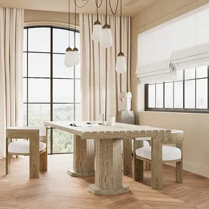 Ensemble de 8 chaises modernes en bois étendu pour salle à manger ensemble de table à manger ronde de luxe en marbre