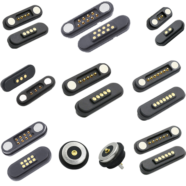 High Current Brass Magnet Spring Pogo Pin 2 3 4 5 6 7 8 9 10 12pin Waterproof Magnetic Pogo Pin Connector