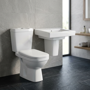 WC à deux pièces avec cuvette à chasse directe et lavabo demi-pied pour l'Afrique – Sanitaires indiens pour le Ghana - Product Image 3
