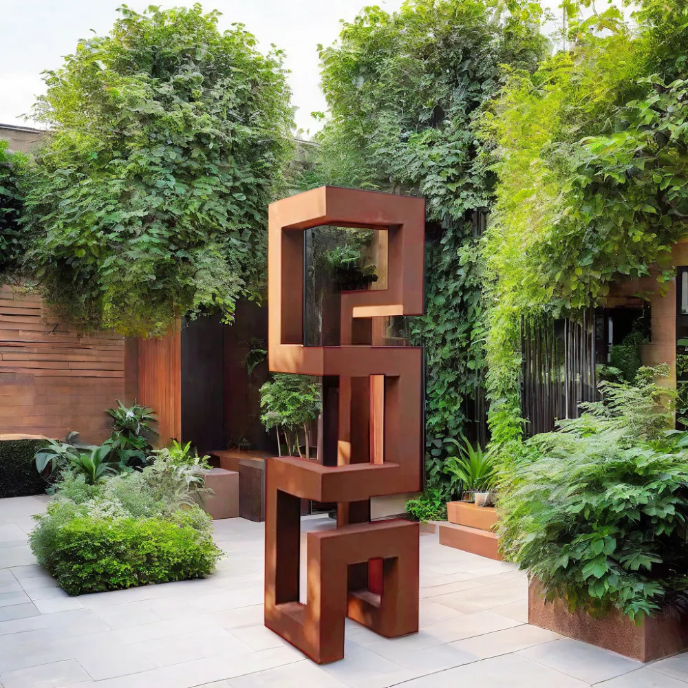 Sculpture d'art en acier corten art de jardin en métal moderne art de jardin en métal