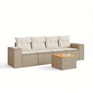 Ensemble de canapés de jardin en rotin beige 4 places avec rangement, mobilier d'extérieur au design contemporain - Product Image 1