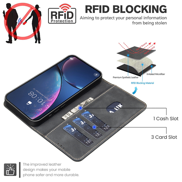 Pure Color Magnetic Wallet RFID Blocking Phone Case for Motorola G06 G56 G86 Edge 60 Pro G05 E15 G15 G75 G55 Flip Leather Cover