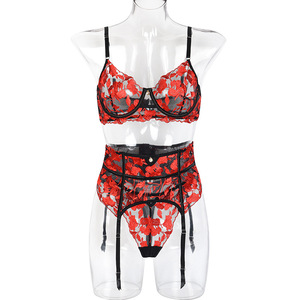 Bonne qualité beauté 3 pièces <span class=keywords><strong>porte</strong></span>-<span class=keywords><strong>jarretelles</strong></span> broderie cravate dentelle évider <span class=keywords><strong>femmes</strong></span> Sexy noël Lingerie Cosplay - Product Image 3