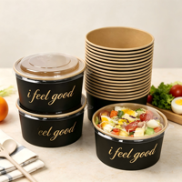 Bols en papier biodégradables jetables de qualité alimentaire, étanches, avec logo personnalisé, vente en gros, 500 ml, 750 ml, 1000 ml, pour nouilles, salades et plus