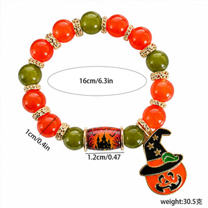 ハロウィンステンレススチール金メッキ紫オレンジビーズ付きお化け屋敷チャームブレスレットラインストーンスペーサーパンプキンバットビーズ - Product Image 2