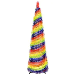 5FT Pop Up Noël Tinsel Arbres Arc-En-Maigre Flocons De Neige Sequin Xmas Crayon Arbre avec Support pour Appartement Sous-Sol Cheminée