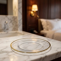 Assiettes de présentation en verre écologiques peintes à la main avec bord doré de 33 cm, personnalisables, pour mariages et hôtellerie – Vente en gros
