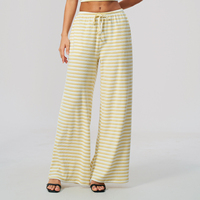 Pantalon de yoga ample à rayures pour femmes, pantalon évasé décontracté avec cordon de serrage, pantalon de détente doux et respirant, 5 couleurs disponibles