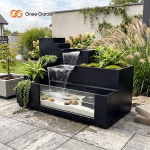 Fontaine d'eau en cascade à plusieurs niveaux, rectangulaire, en acier galvanisé noir, pour jardin extérieur, paysage de cour - Product Image 3