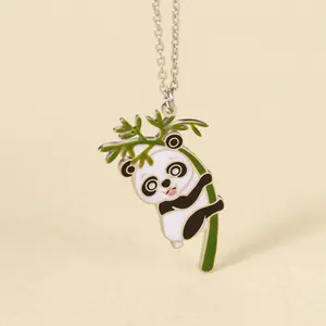 New Design Premium Color 18K Plated Gold Stainless Steel Jewelry Panda Enamel Necklace For Anniversary Gift