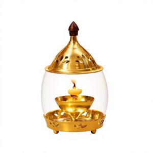 Lámpara de aceite Hind Craft Living tradicional redonda de latón con base para Diya |   Lámpara Decorativa Puja Deepam y Artículo Festivo para Regalo - Product Image 1