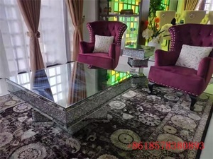 Mesa de centro con forma de diamante con incrustaciones de diamantes triturados, muebles para sala de estar, mesa de té, fábrica de vidrio, venta al por mayor, lujo, 1 pieza, precio más barato - Product Image 4