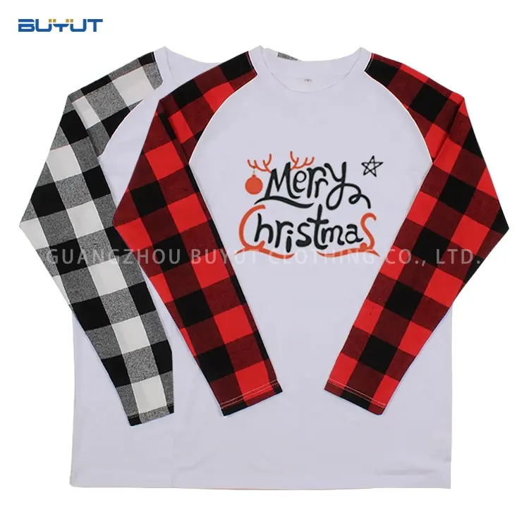 Men Printed Shirt Wholesale Christmas Party Plaid Print Shirts Custom Brand Round Neck Polyester Sublimation Men T Shirt