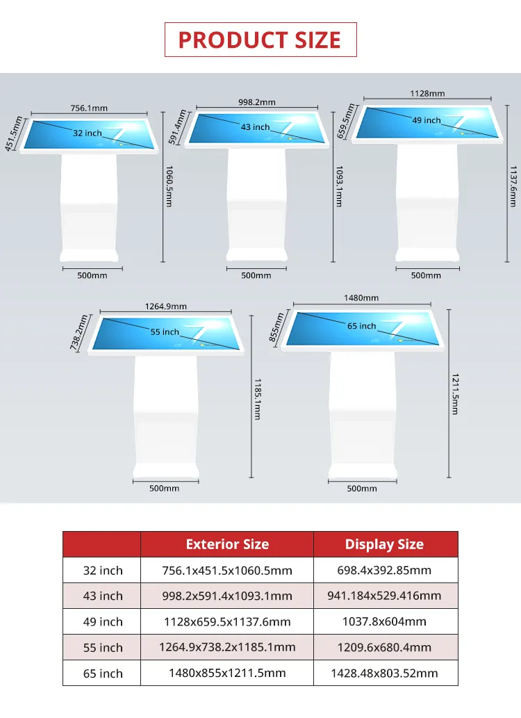 Tela de Quiosque Digital Interativo com monitor de toque LCD de design UI de 32 43 49 55 polegadas
