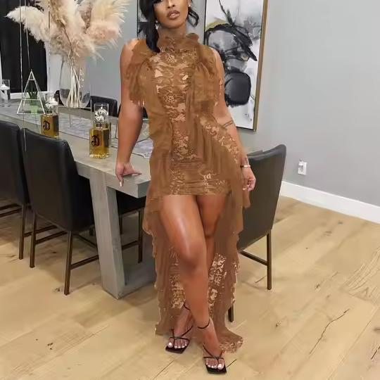 Custom Hot Selling Fashion Square Collar Sleeveless Sexy Bodycon Empire  Waist Elegant Ruffle Tassel Mesh Mini Casual Dress| Alibaba.com