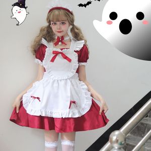 Lolita Maid Costume Wine Red Anime Style Cosplay Outfit For Game Role Playing 14 Years Up - Product Image 2