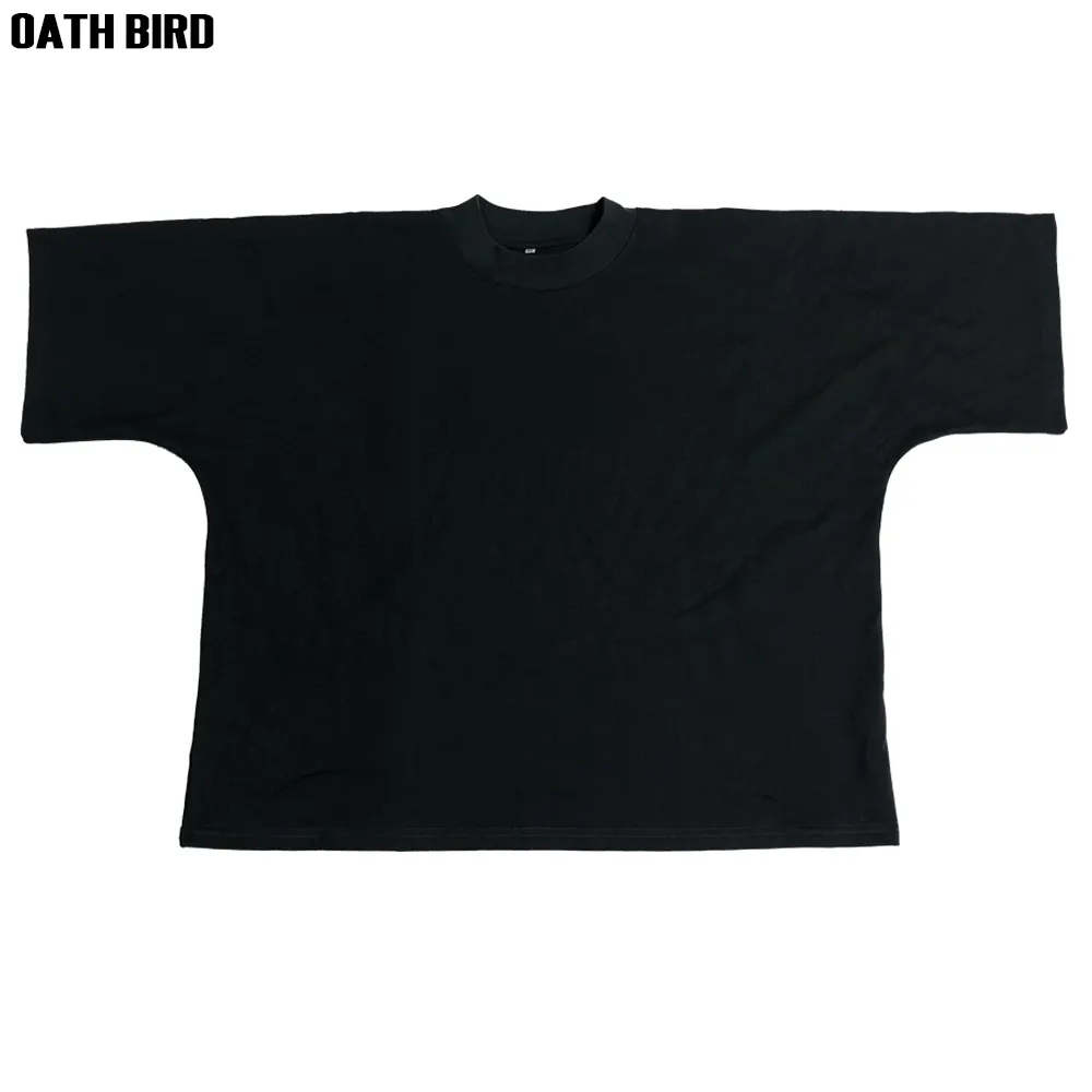 Algodão pesado Grosso Collar Oversized T-shirt Personalizado Tela Puff Impressão Tshirt dos homens Gota Ombro Boxy T shirt Mock Pescoço