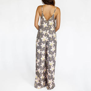 Mono holgado con estampado hawaiano de verano, cuello en V, tela suave de alta calidad 100% rayón, mono largo. - Product Image 3