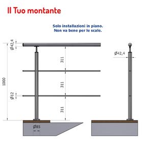 Accesorio redondo vertical con acabado satinado de acero inoxidable de 42,4mm con 2 agujeros 12,5mm AISI 304 Altura del suelo 1,00 m - Product Image 1