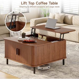 Mesa de centro plegable elevable de madera de nogal, diseño moderno minimalista, multifuncional para sala de estar, de madera maciza. - Product Image 4