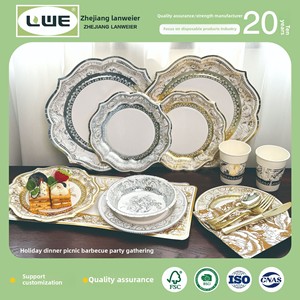 סיטונאי מתכלה אירופאי וינטג' סִגְנוֹן כוסות נייר יוקרתיות צלחות סט כלי שולחן חד פעמיים למסיבה משתה חתונה - Product Image 4