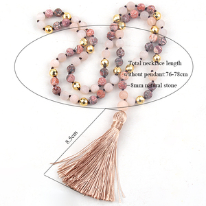 Pietra Naturale di modo Del Leopardo Della Banda perline Annodato Lunga Collana Della Nappa - Product Image 6