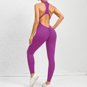 Mono de yoga de una pieza para mujer con cremallera frontal, secado rápido, sin mangas, espalda abierta, espalda cruzada, elástico en cuatro direcciones, color liso, transpirable, para gimnasio - Product Image 4
