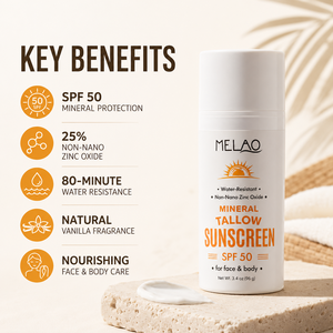 Crème solaire minérale OEM naturelle à marque privée, hydratante, au suif <span class=keywords><strong>de</strong></span> bœuf nourri à l'herbe, SPF50, sans <span class=keywords><strong>nano</strong></span>-<span class=keywords><strong>oxyde</strong></span> <span class=keywords><strong>de</strong></span> <span class=keywords><strong>zinc</strong></span> - Product Image 2