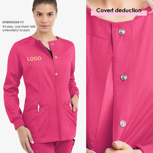 Women <b>Scrubs</b> Set Long Sleeve V Neck Moisture Wicking Hospital Uniforms <b>Blue</b> Yellow Turquoise Navy Rose Red Purple S XXL - Product Image 4