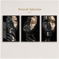 Impression sur toile de visage féminin sombre avec masque texturé doré et yeux bleus pour la décoration murale intérieure de luxe de la chambre à coucher et du dressing