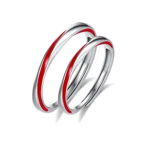 Mobius yüzük moda parmak takı bakır kaplama gümüş kırmızı çizgi mobius çiftler yüzük sevgililer günü hediyesi