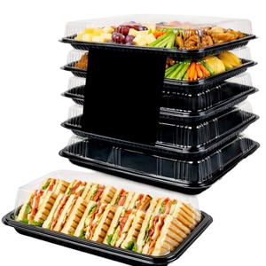 <span class=keywords><strong>TRAYA</strong></span> Paquete de 6 Bandejas Reutilizables para Pan y Sándwiches, de Plástico PET Ecológico y Apto para Alimentos, con Tapas, para Catering (34cm X 24cm X 7cm) - Product Image 1