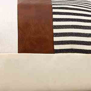 Modern Tan Accent Farmhouse Decor Stripe <b>Patchwork</b> Faux Leather Linen <b>Throw</b> Pillow Covers - Product Image 5