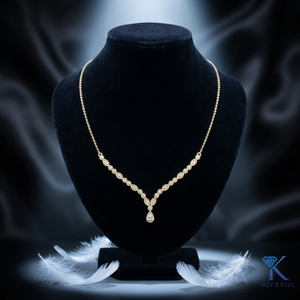 Collar con Diamantes Cultivados en Laboratorio, Corte Brillante, Diseño Floral en Forma de V, Oro Sólido de 14K/18K, Joyería Fina para Mujer - Product Image 1