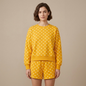 Conjunto de 2 Piezas para Mujer, Gris con Puntos, Sudadera de Cuello Redondo y Pantalones Cortos, Corte Holgado, Informal, Primavera-Verano, Tejido de Algodón - Product Image 6