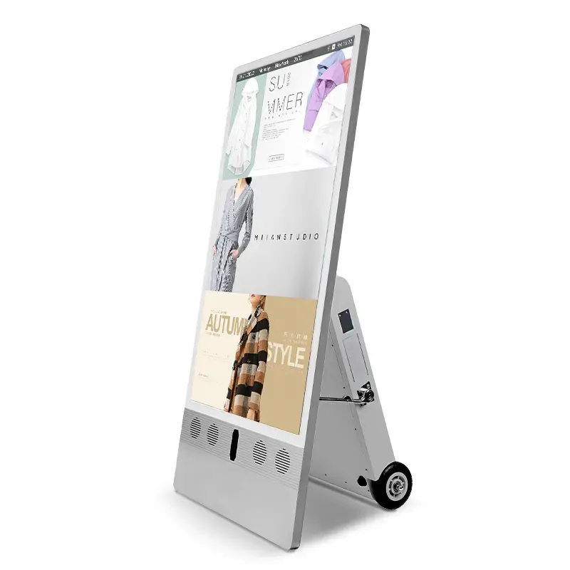 43" Rechargeable Portable Poster Outdoor Digital Signage Movable Totem Lcd Display W/ Android 7.1 9.0 11 OS with Wheels