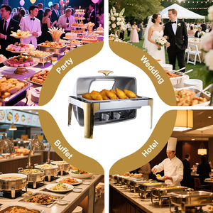 Khay giữ nóng thức ăn bằng thép không gỉ mạ vàng cao cấp EFINE, kiểu dáng dài, nắp tròn, có thể nhìn thấy bên trong, bộ dụng cụ phục vụ tiệc <span class=keywords><strong>buffet</strong></span> - Product Image 6